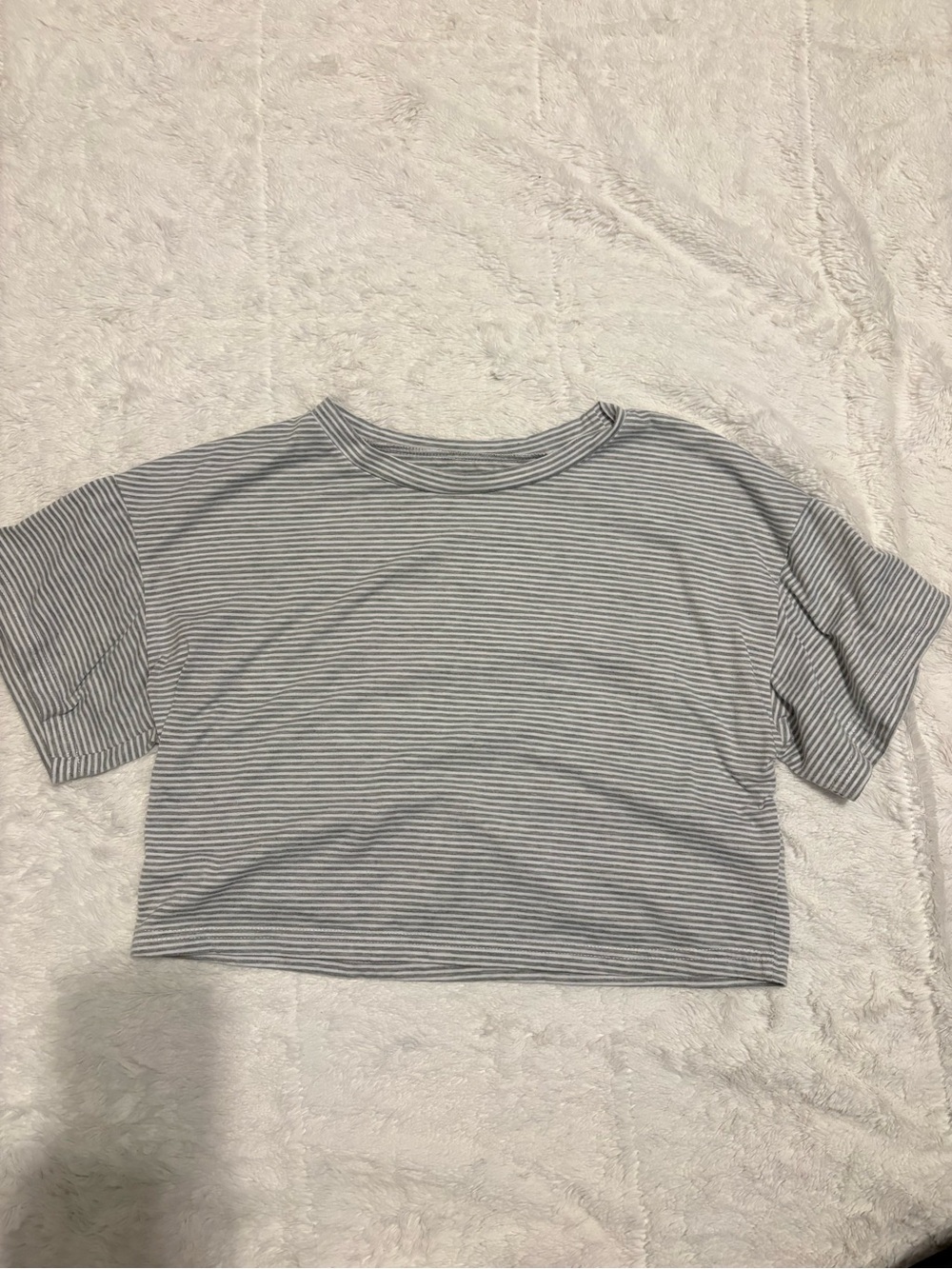 Gray & White Striped Crop Tee | Size S | Casual Boxy Cropped Top